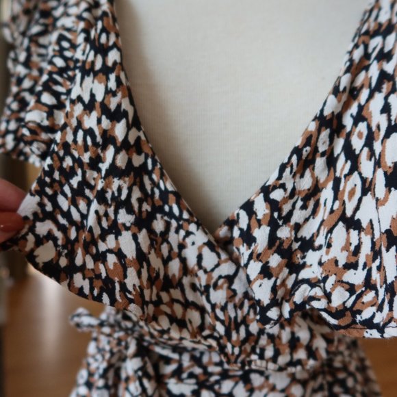 Free People French Quarter mini wrap ruffled wrap dress $128 in jet combo size L - Picture 15 of 16